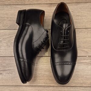 MEERMIN Mallorca Black Leather Goodyear Welted Sz 7 Mens Cap Toe Dress Shoes NEW